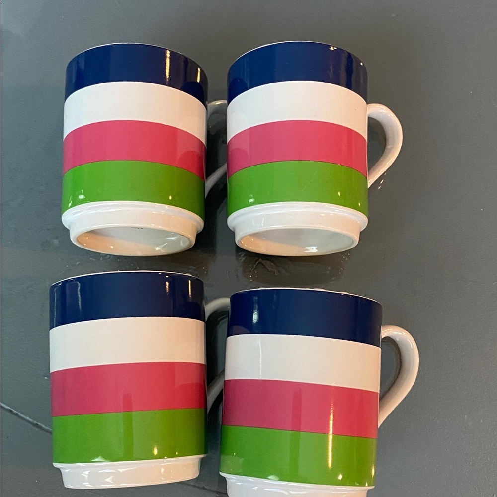 Kate Spade -Lenox Striped Ceramic Mug Set - Blue, Pink, Green set of 4 - Picture 3 of 5